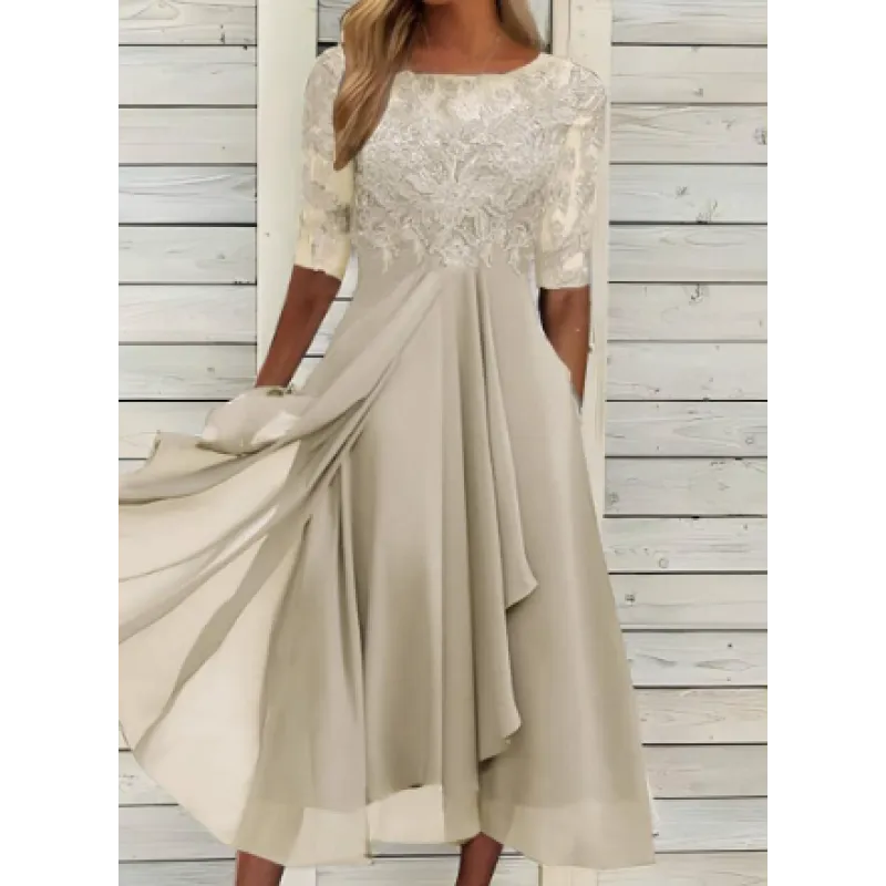 Women’s Lace-Bodice Draped Midi Dress