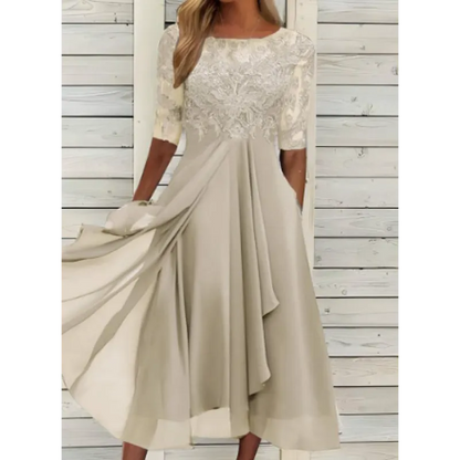 Women’s Lace-Bodice Draped Midi Dress