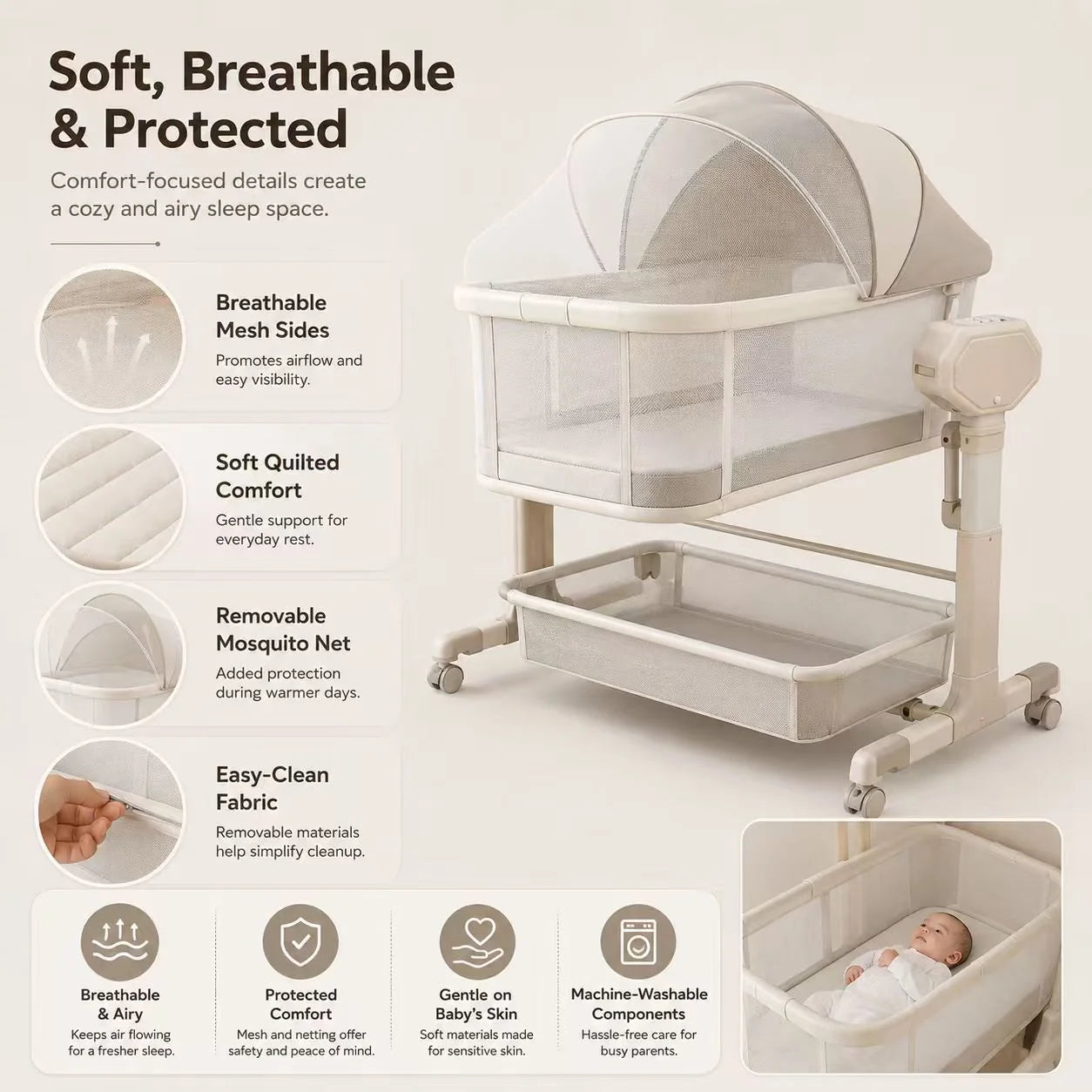 Automatic Rocking Bedside Baby Bassinet