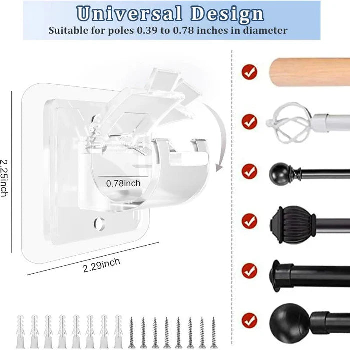 Drill-Free Adjustable Curtain Rod Bracket Holders