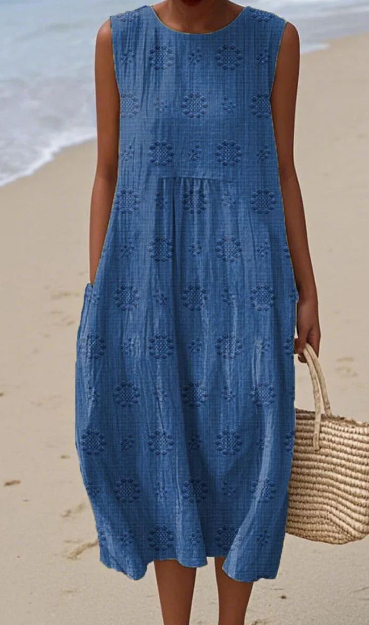 ELEGANT SLEEVELESS COTTON POCKET DRESS
