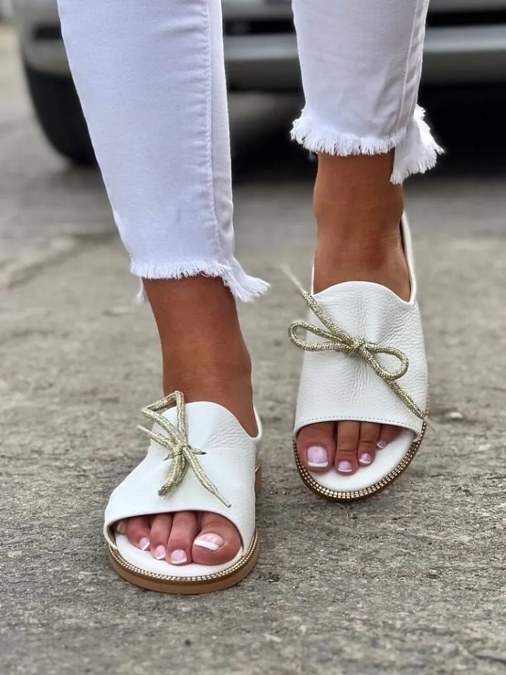Bow Detail Open-Toe Flats