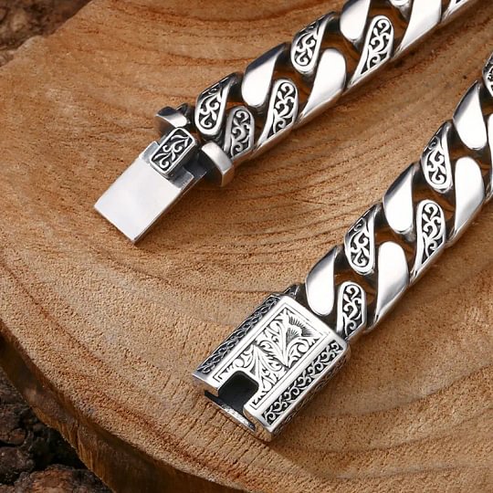 Engraved Silver-Tone Link Bracelet