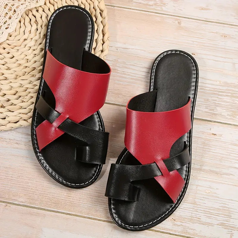 Women's Leather Toe Loop Slides