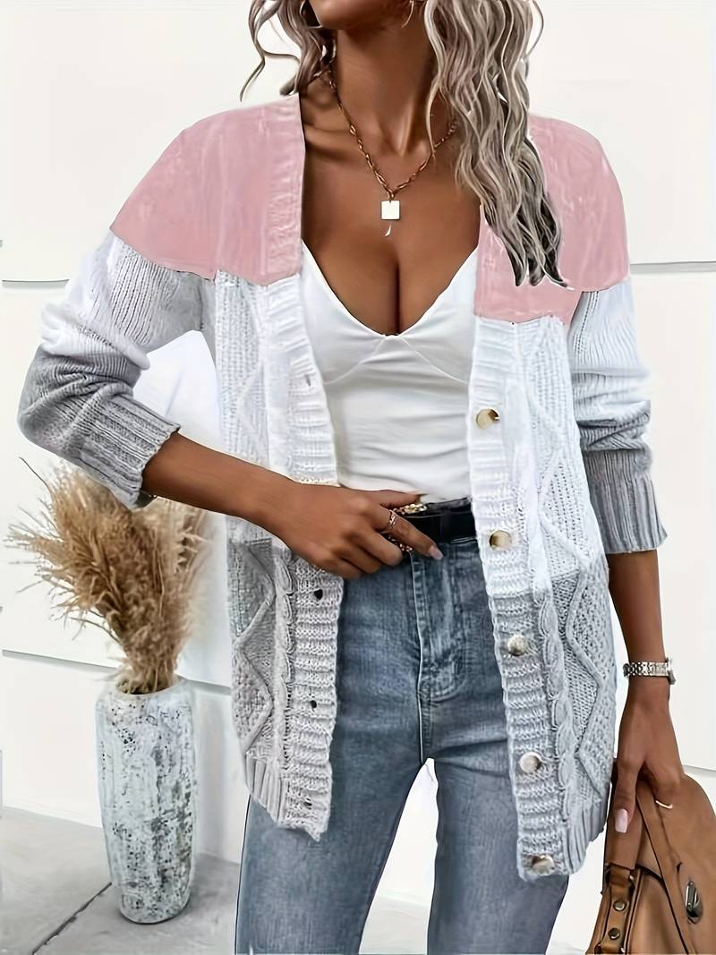Women’s Two Tone Textured Knit Cardigan