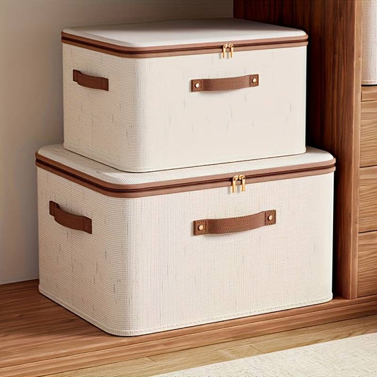 Large Foldable Fabric Storage Box with Lid and Carry Handles