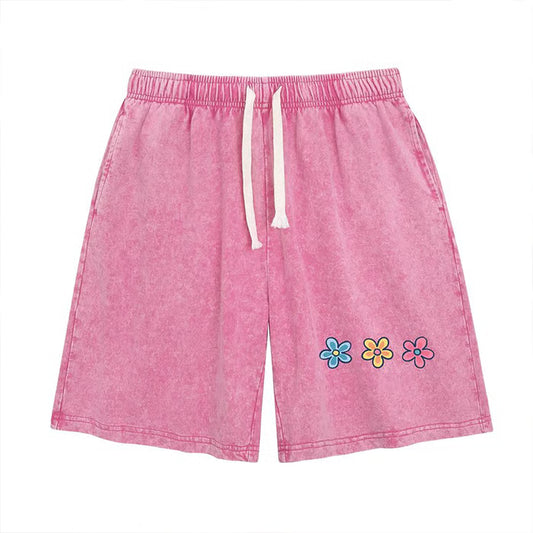 Women's Washed Floral Drawstring Shorts