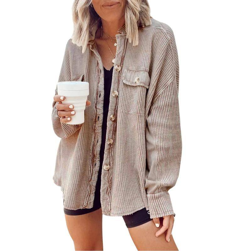 Women’s Waffle Knit Batwing Sleeve Oversized Jacket