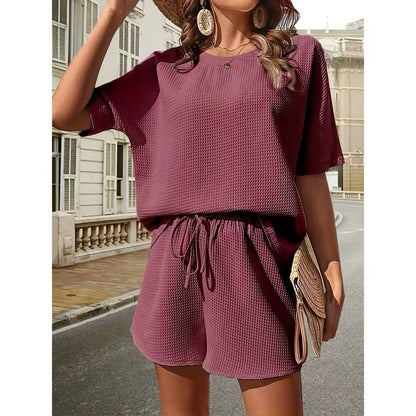 Women's Batwing Sleeve 2-Piece Set – Short Sleeve Top & Solid Shorts