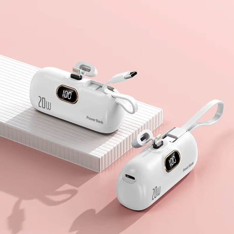 Mini Portable Charger with Built-In Cable