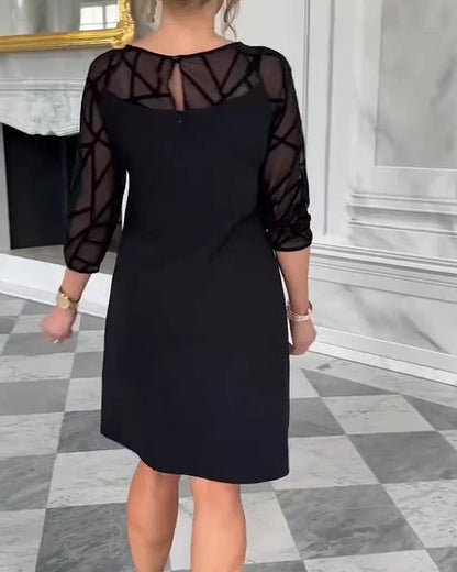 Women’s Geometric Mesh Sleeve A-Line Knee Dress