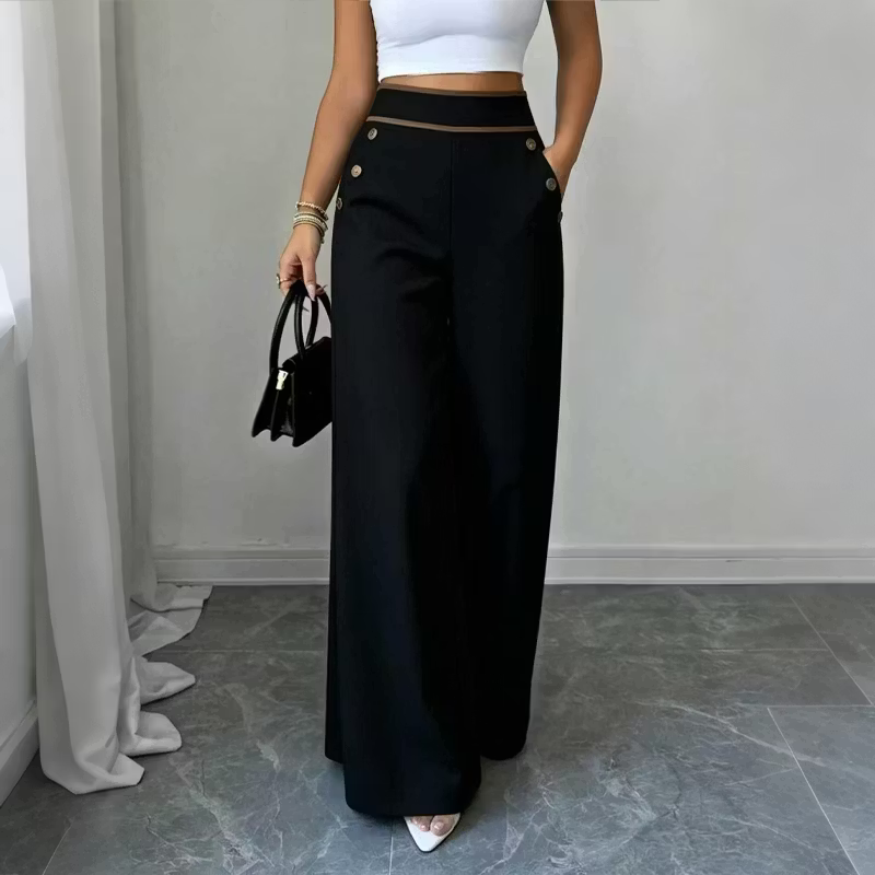 Women's Contrast Trim Wide Leg Trousers