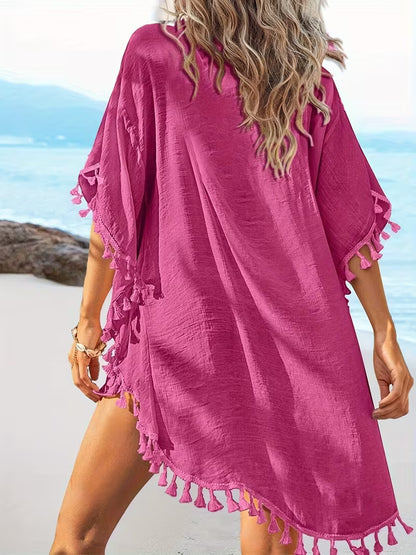 Women's Reversible Tassel Beach Cover-Up