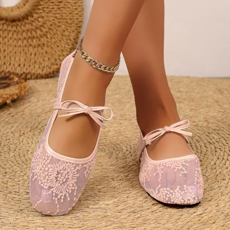 Women's Lace Mesh Mary Jane Flat Shoes