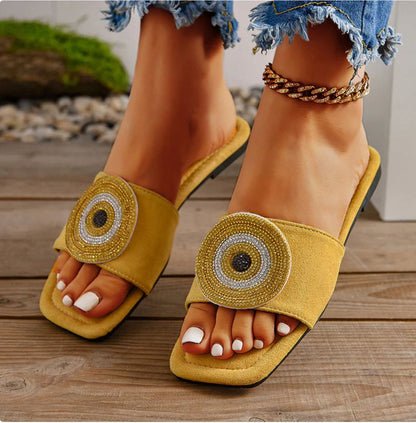 Women's Evil Eye Rhinestone Embellished Sandals