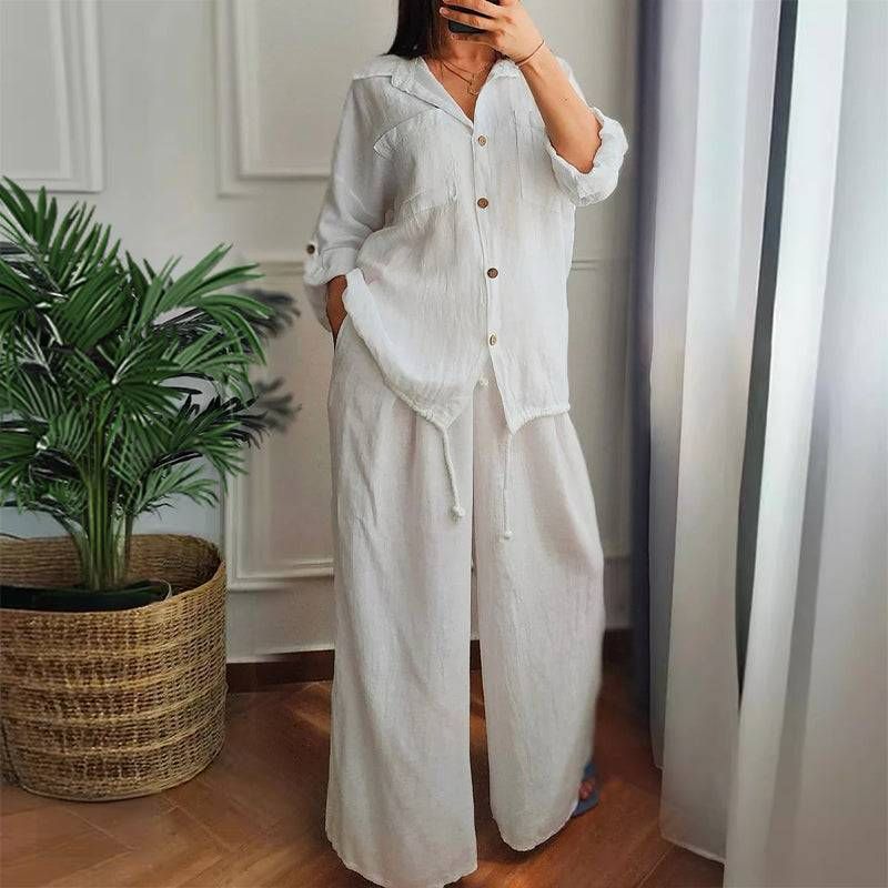 🧥&👖2-piece set with drawstring hem top and wide-leg pants