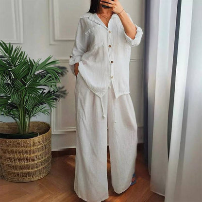 🧥&👖2-piece set with drawstring hem top and wide-leg pants