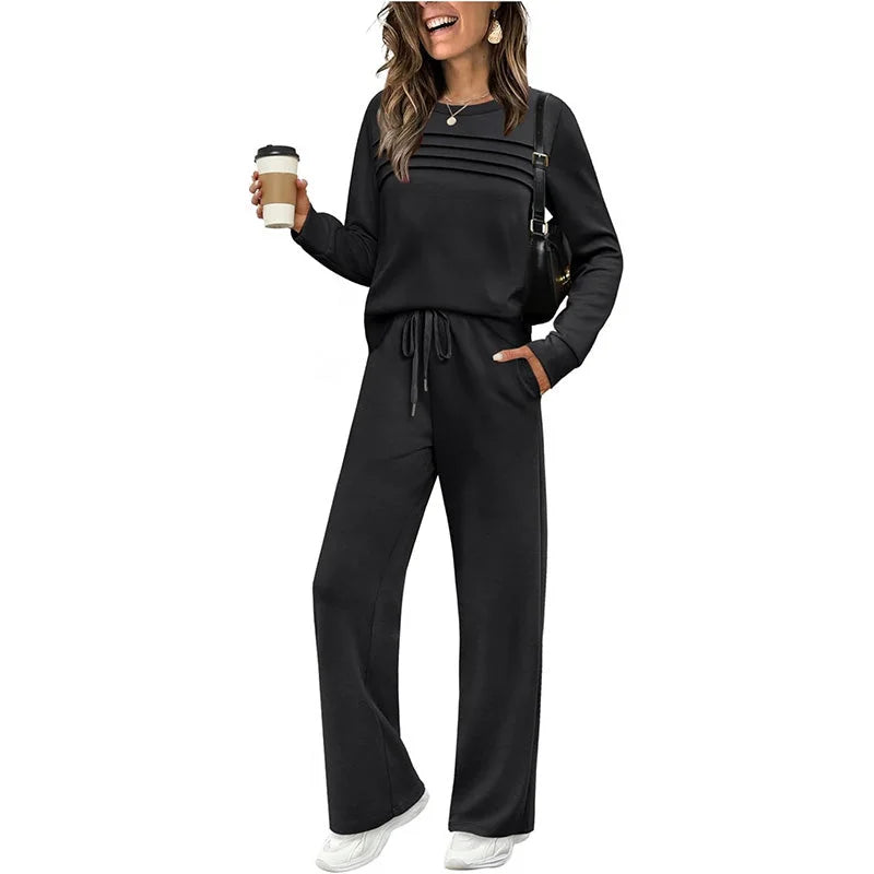 Women’s Round Neck Top & Drawstring Lounge Set (Short or Long)