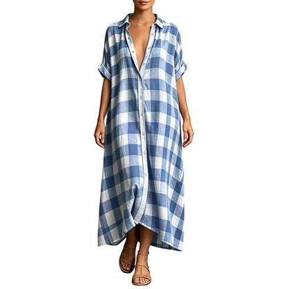 Women's Check Button Front Maxi Shirt Dress