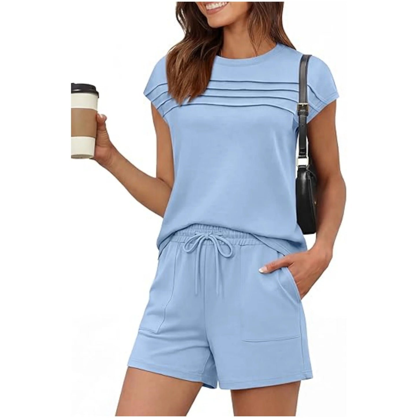 Women’s Round Neck Top & Drawstring Lounge Set (Short or Long)