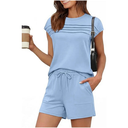 Women’s Round Neck Top & Drawstring Lounge Set (Short or Long)