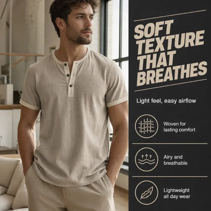 Men’s Contrast-Trim Short-Sleeve Henley Shirt