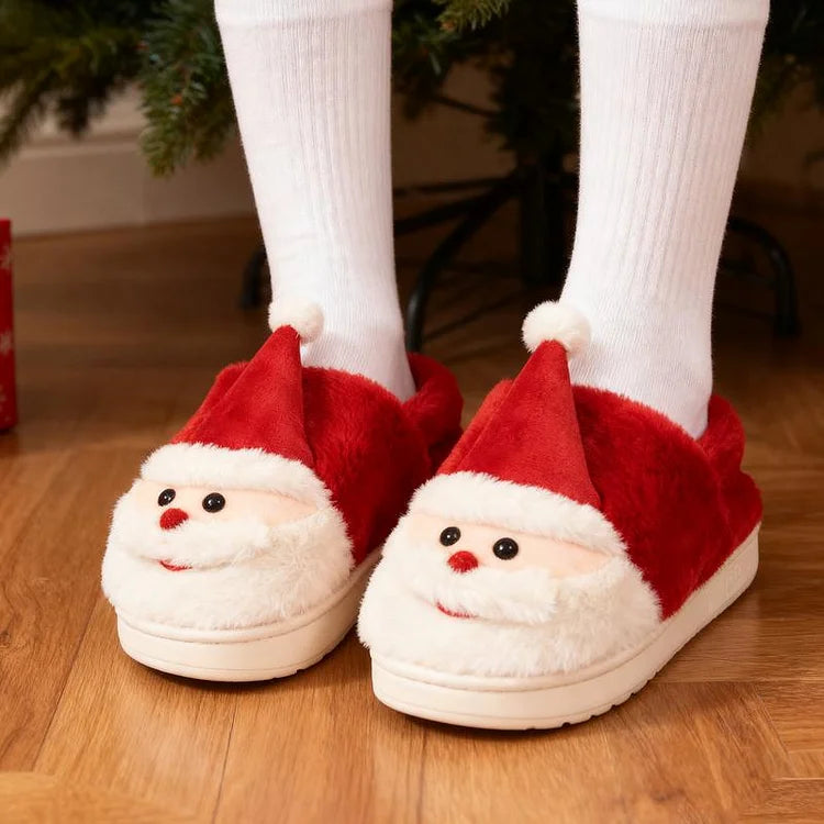 Plush Thick-Sole Santa Christmas Slippers