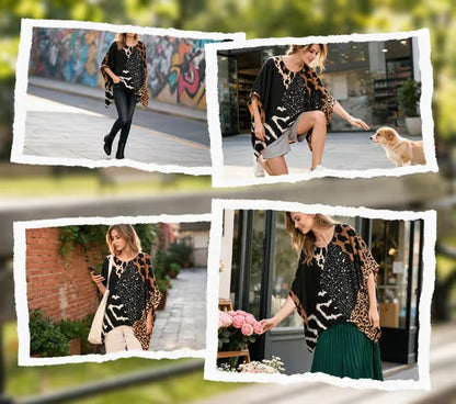 Leopard Sequin Patchwork Blouse