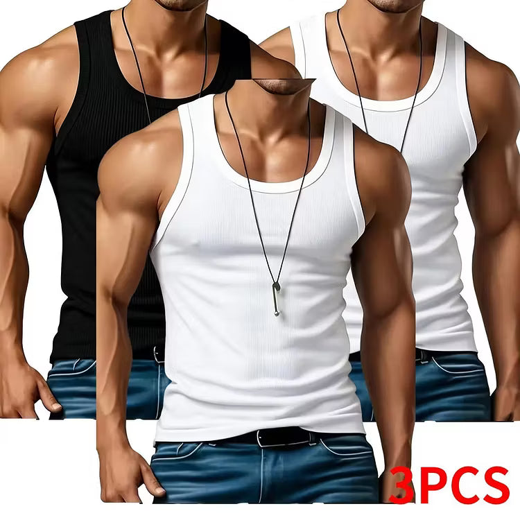 Men’s 3-Pack Ribbed Sleeveless Vests