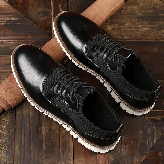 Men’s Leather-Look and Knit Lightweight Cushioned Lace-Up Shoes