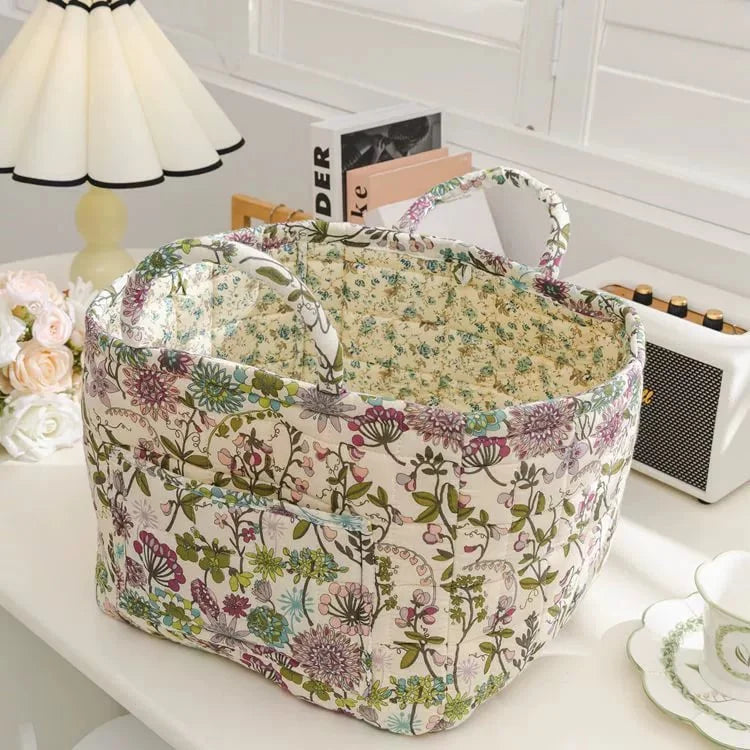 Boho Quilted Fabric Storage Basket Tote