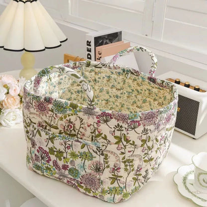 Boho Quilted Fabric Storage Basket Tote