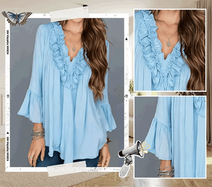 Women’s Soft Ruffle V Neck Blouse