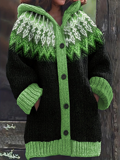 Women’s Nordic Knit Hooded Button Cardigan