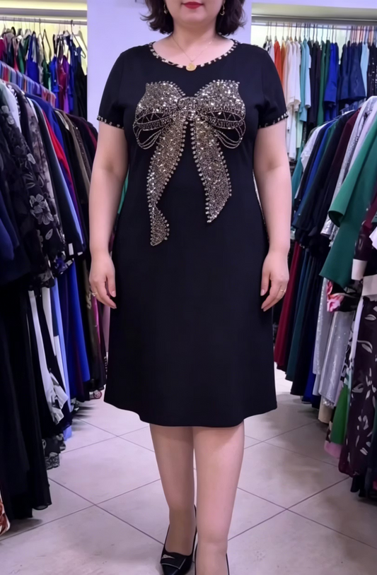 Women’s Rhinestone Bow Short Sleeve Dress
