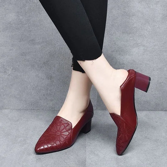 Women’s Soft Leather-Look Embroidered Mid-Heel Pumps