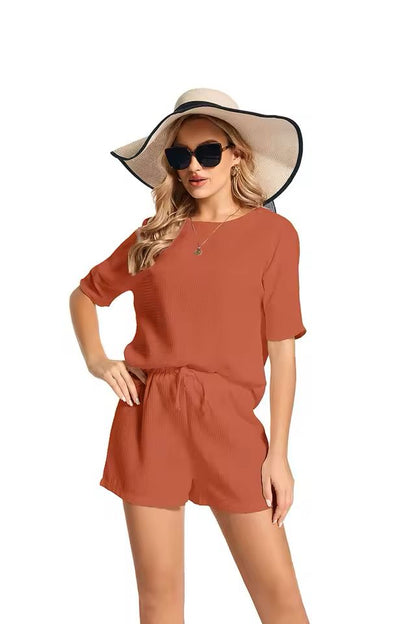 Women's Batwing Sleeve 2-Piece Set – Short Sleeve Top & Solid Shorts