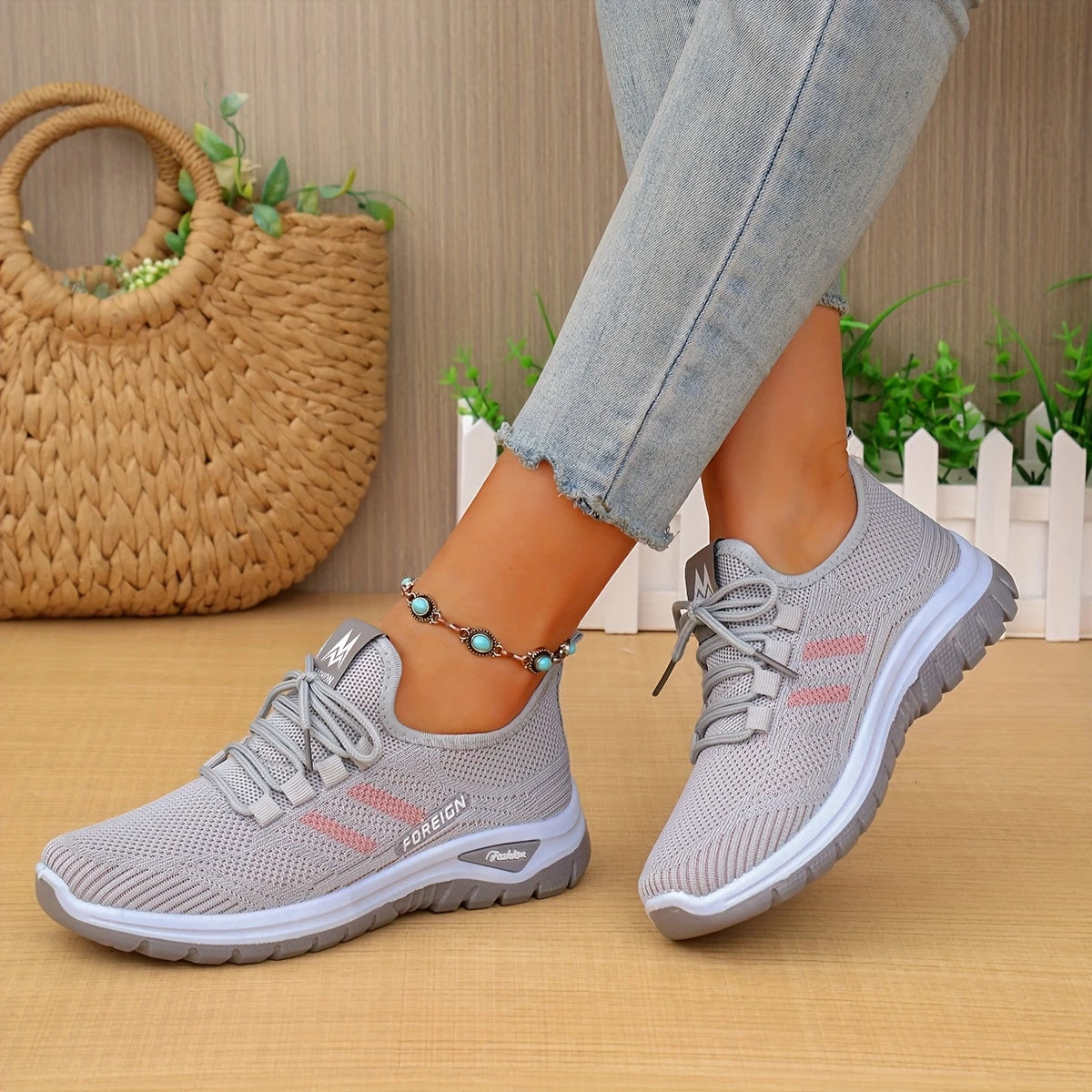 Women's Breathable White Slip-On Trainers- Lightweight & Cushioned