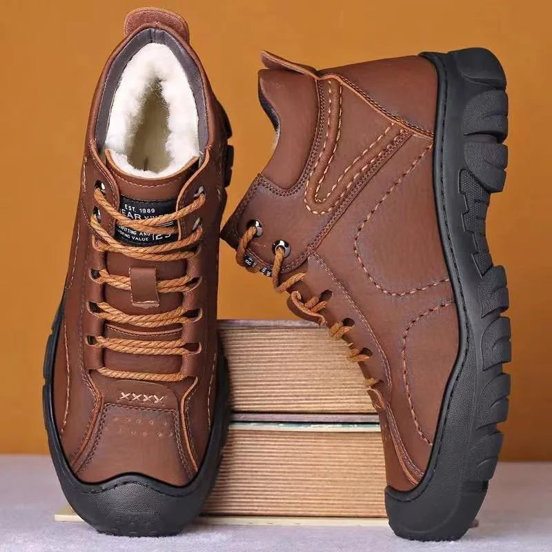Men's Brown Leather-Look Casual Ankle Boots
