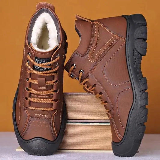 Men’s Brown Leather-Look Casual Ankle Boots