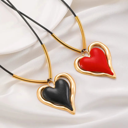 Women’s Oversized Enamel Heart Pendant Cord Necklace