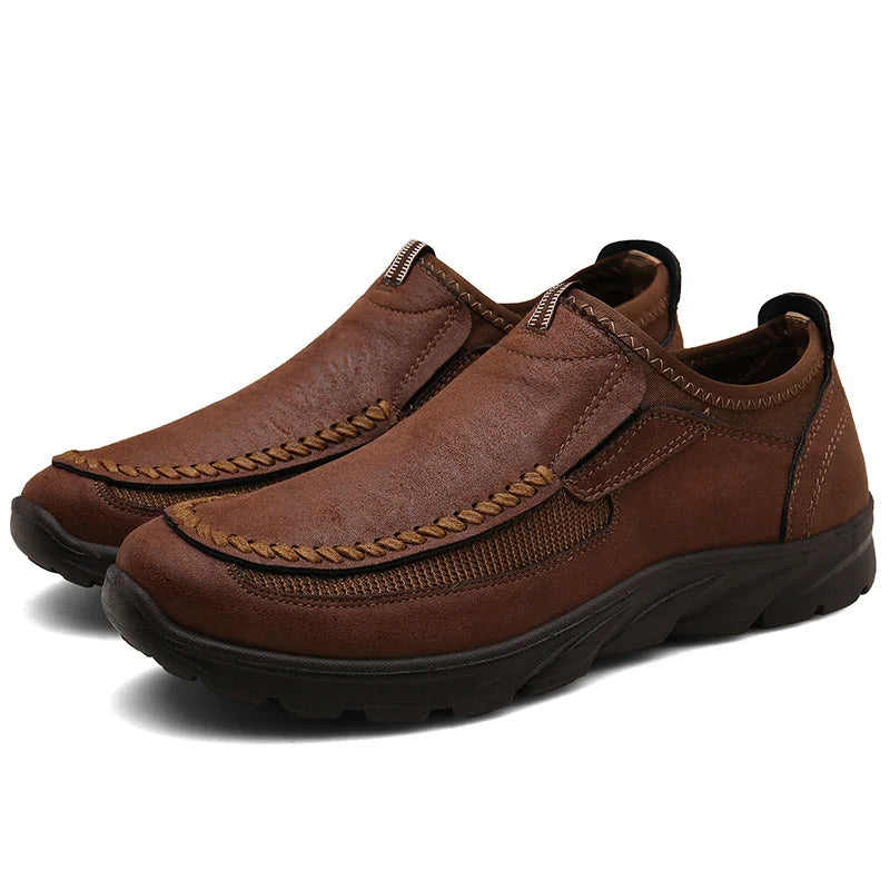 Men's Arch Support Leather-Look Loafers – Comfortable Slip-On Design