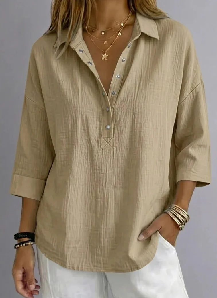 Women’s Linen-Blend Henley Shirt
