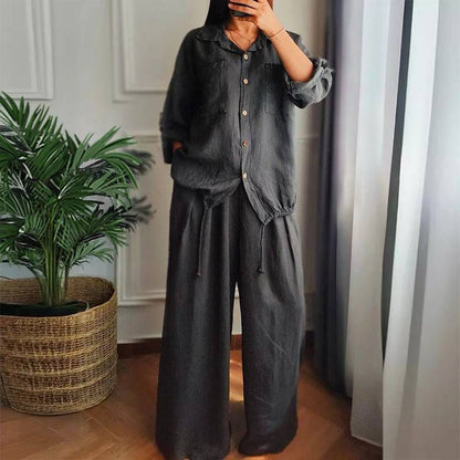 🧥&👖2-piece set with drawstring hem top and wide-leg pants