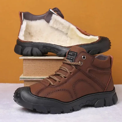 Men's Brown Leather-Look Casual Ankle Boots