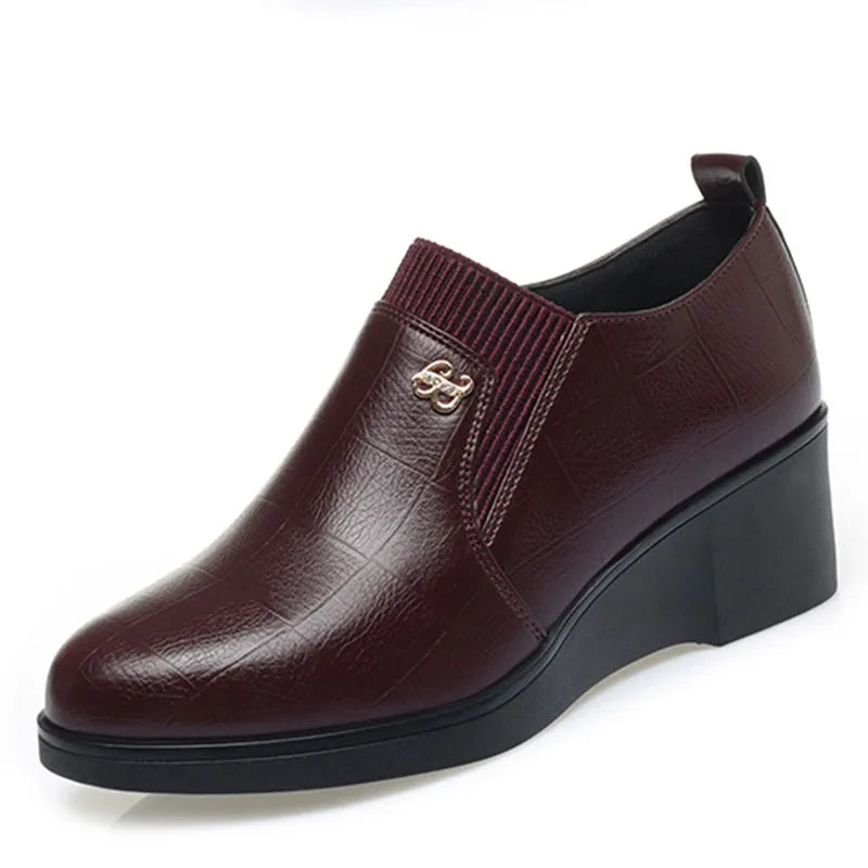 Women’s Solid-Colour Fashion Wedge Leather-Look Shoes