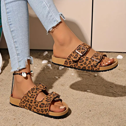 Leopard Print Adjustable Slip-On Sandals
