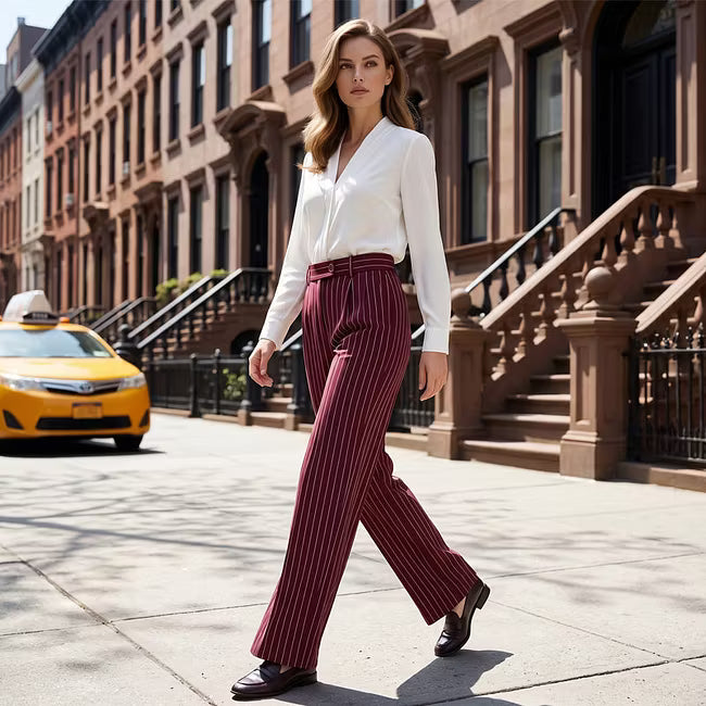 Women's Vertical Stripe Wide Leg Trousers