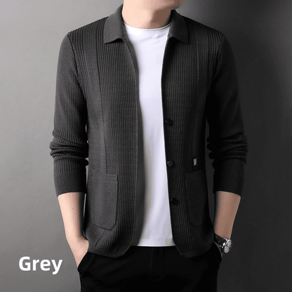 Men’s Striped Lapel Knit Longline Coat