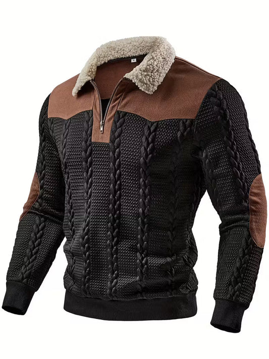 Men’s Textured Zip Collar Jacquard Sweater